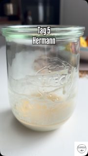 Tag 5 für Hermann
An Tag 2-4 wurde er 1x täglich umgerührt 
Heute wird er gefüttert mit
🥄75 g Milch
🥄75 g Zucker
🥄50 g Mehl

Alles klümpchenfrei verrühren 
Deckel auflegen und wieder wegstellen 
Bis zum 10. Tag gibt es nun wieder Diät!
Nur 1x am Tag umrühren.

Bis dahin 👋🏼 

#einfacherezepte #hermann